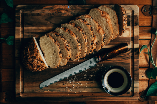 Bread Knife with a sliced loaf of bread