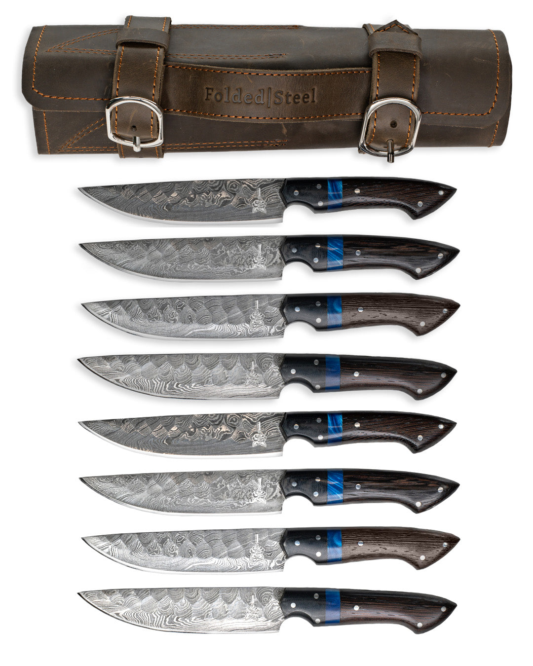 8 Piece Steak Knife Set - Blue Resin Handle