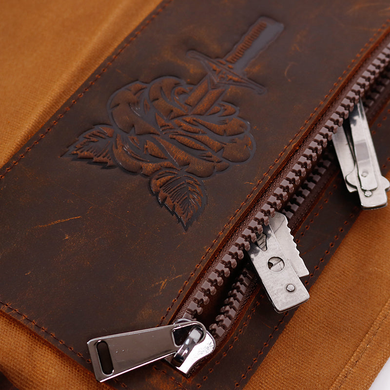 Knife Roll | Waxed Canvas + Genuine Leather - Folded Steel