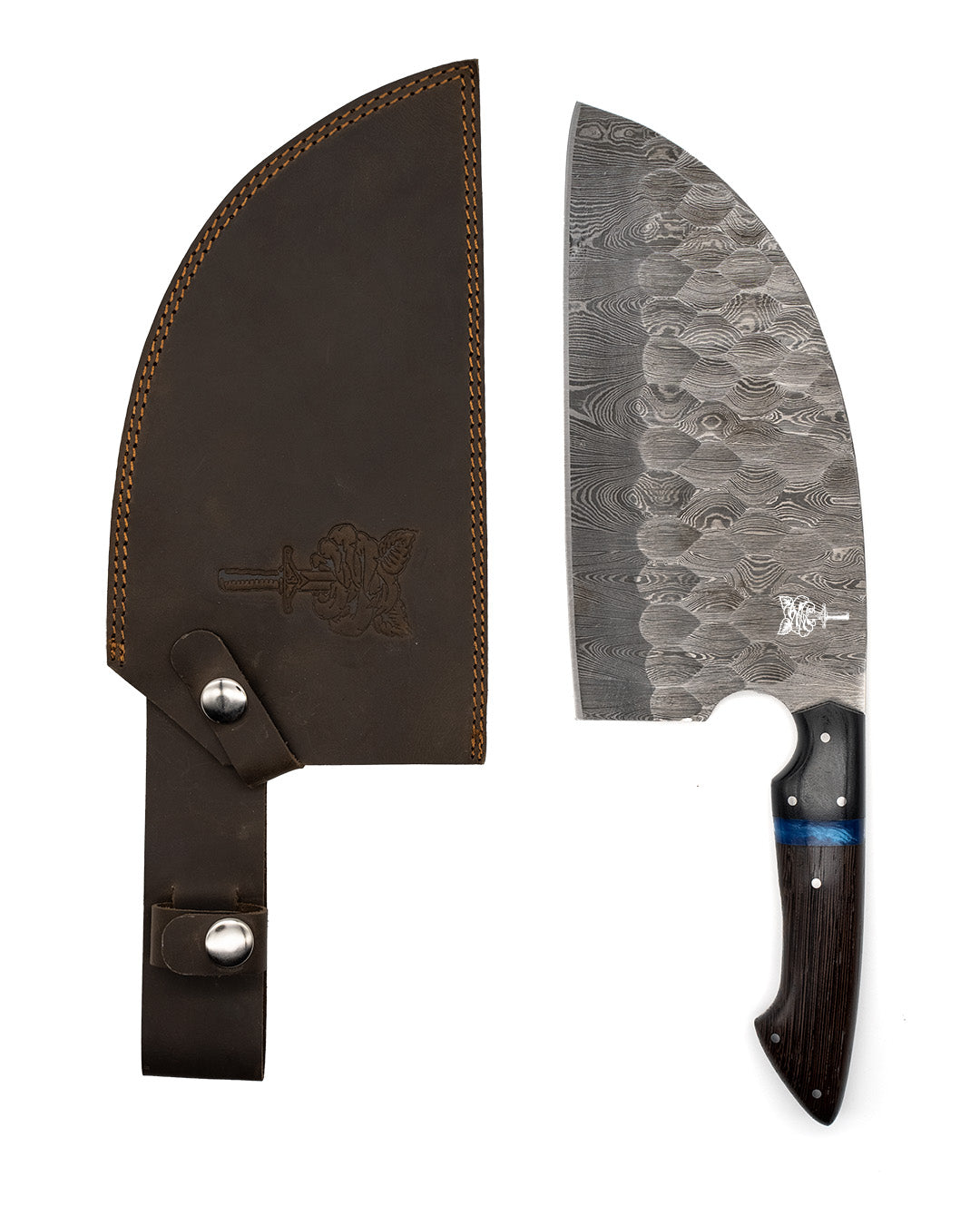 Damascus Serbian chef knife With Leather Sheath