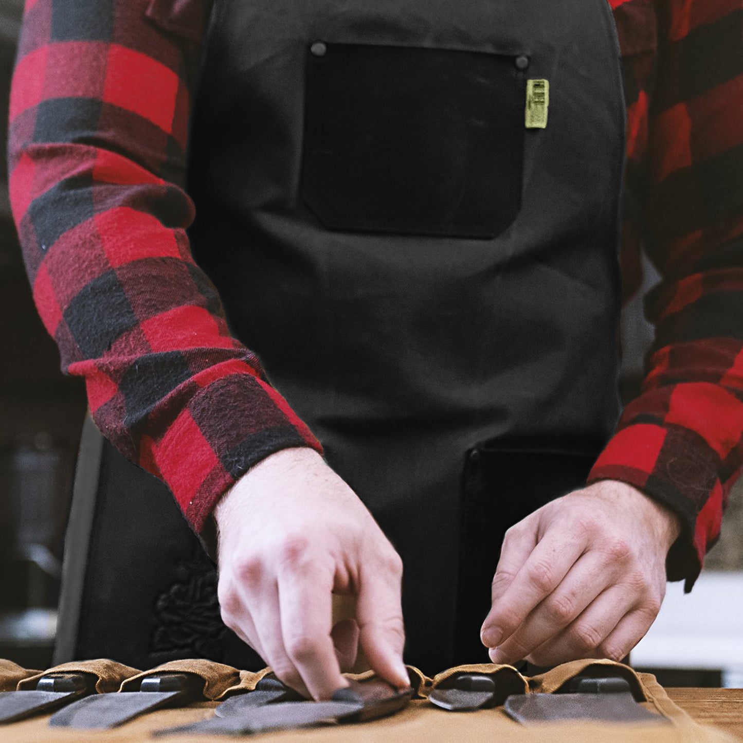 Chef Apron | Black Waxed Canvas + Genuine Leather - Folded Steel 